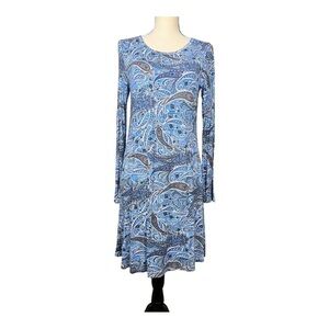 Pop Young Chic Blue Paisley Long Sleeve Dress Size M